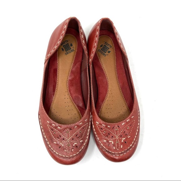 Earth Origins Red Leather Loafers Flats - Picture 3 of 5